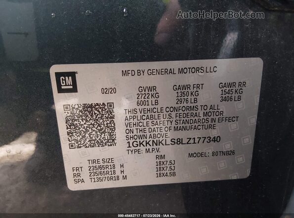 1GKKNKLS8LZ177340 2020 GMC ACADIA Синий Вид подкапотного пространства