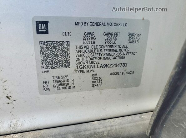 1GKKNLLA9KZ204783 2019 GMC ACADIA Silver Вид підкапотного простору