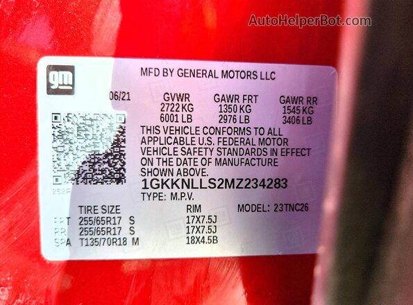 1GKKNLLS2MZ234283 2021 GMC ACADIA Red 360 interior view
