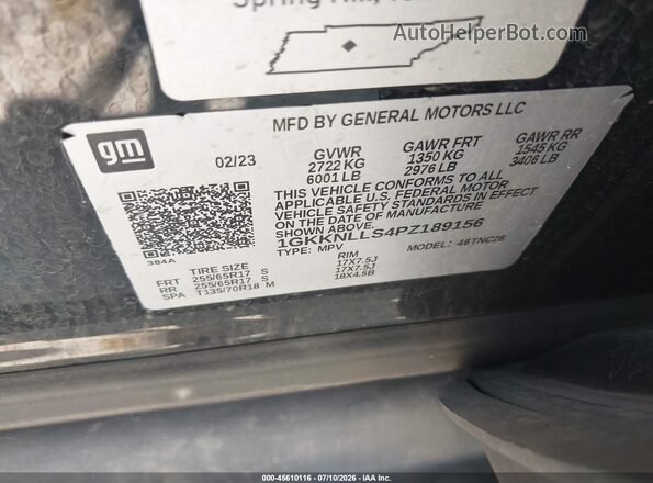 1GKKNLLS4PZ189156 2023 GMC ACADIA Черный Вид подкапотного пространства
