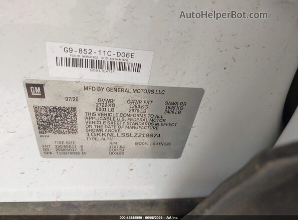 1GKKNLLS5LZ218674 2020 GMC ACADIA White Engine compartment view