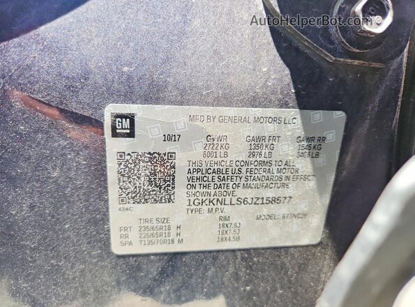 1GKKNLLS6JZ158577 2018 GMC ACADIA Gray Widok komory silnika