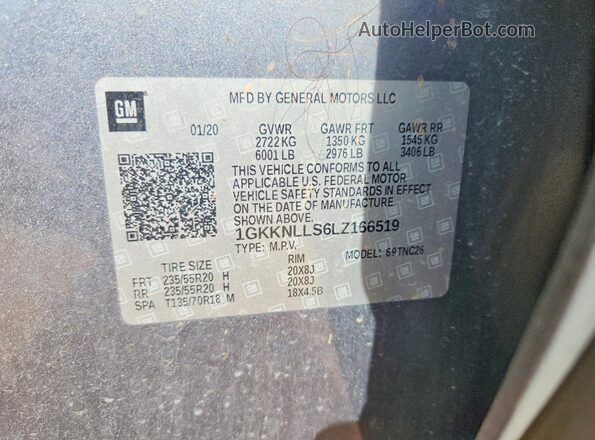 1GKKNLLS6LZ166519 2020 GMC ACADIA Gray VIN sticker view