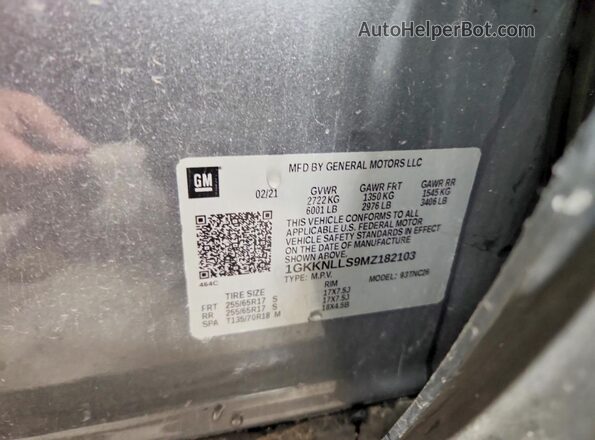1GKKNLLS9MZ182103 2021 GMC ACADIA Gray Շարժիչի բաժամունքի տեսք