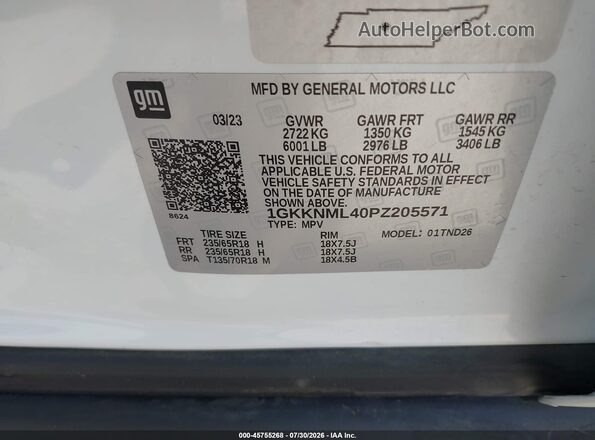 1GKKNML40PZ205571 2023 GMC ACADIA Белый Вид подкапотного пространства