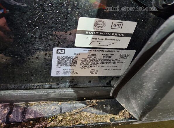 1GKKNML40PZ222466 2023 GMC ACADIA Black VIN sticker view