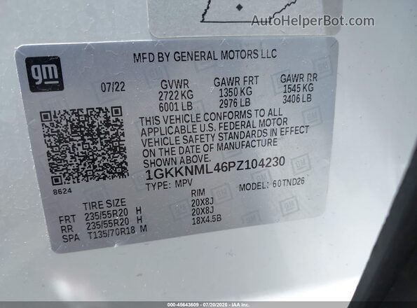 1GKKNML46PZ104230 2023 GMC ACADIA White ძრავის განყოფილების ხედი