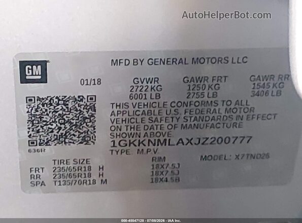 1GKKNMLAXJZ200777 2018 GMC ACADIA Серебряный Вид подкапотного пространства