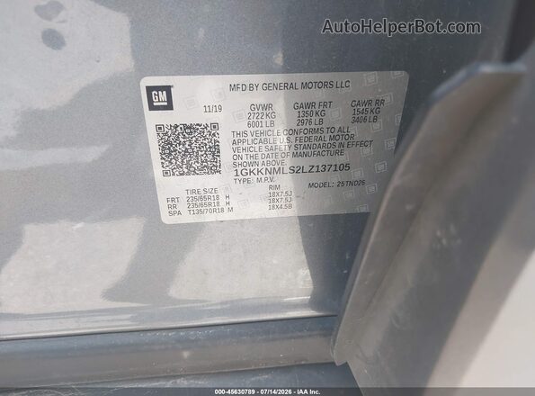 1GKKNMLS2LZ137105 2020 GMC ACADIA Серый Вид подкапотного пространства