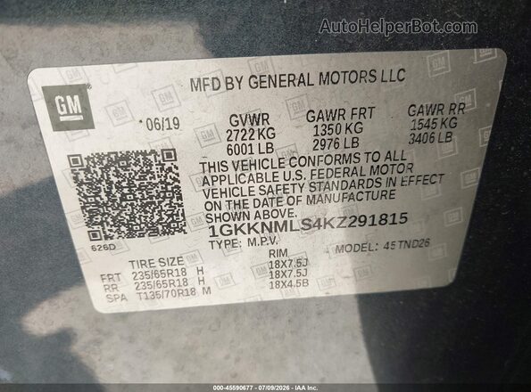 1GKKNMLS4KZ291815 2019 GMC ACADIA Dark Blue Շարժիչի բաժամունքի տեսք