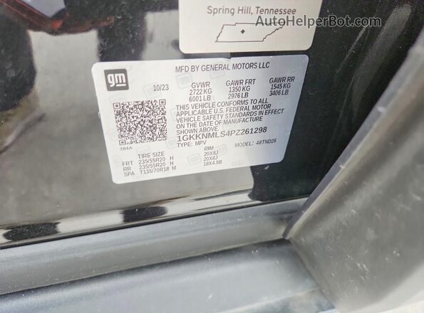 1GKKNMLS4PZ261298 2023 GMC ACADIA Черный Вид наклейки с VIN-кодом