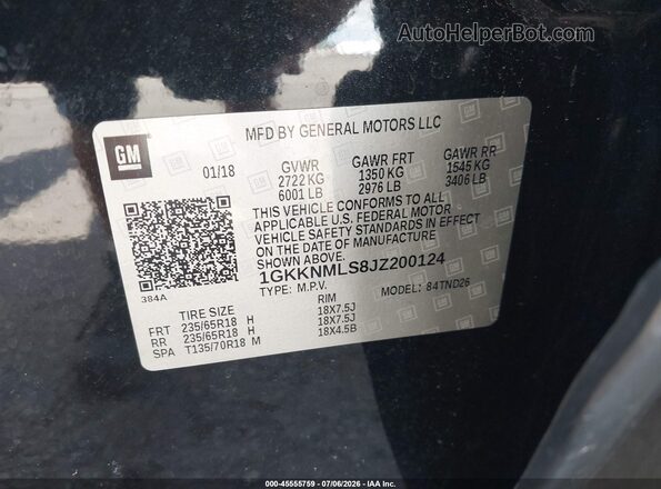 1GKKNMLS8JZ200124 2018 GMC ACADIA Белый Вид подкапотного пространства