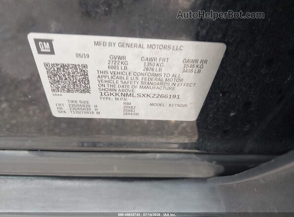1GKKNMLSXKZ266191 2019 GMC ACADIA Черный Вид подкапотного пространства