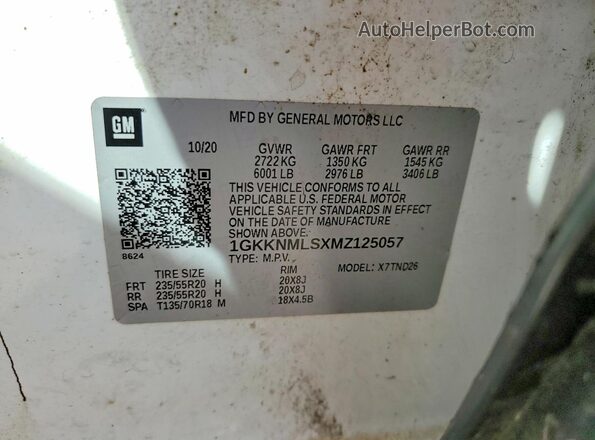 1GKKNMLSXMZ125057 2021 GMC ACADIA Белый Вид наклейки с VIN-кодом
