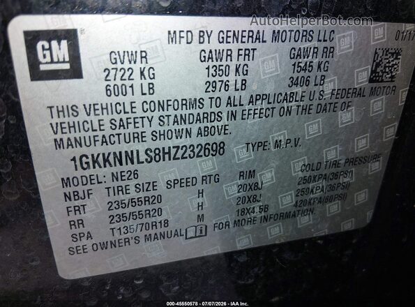 1GKKNNLS8HZ232698 2017 GMC ACADIA Черный Вид подкапотного пространства