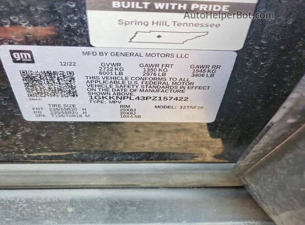 1GKKNPL43PZ157422 2023 GMC ACADIA Black VIN կոդի պիտակի տեսք