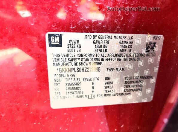 1GKKNPLS0HZ272995 2017 GMC ACADIA Burgundy Vista interior de 360 grados