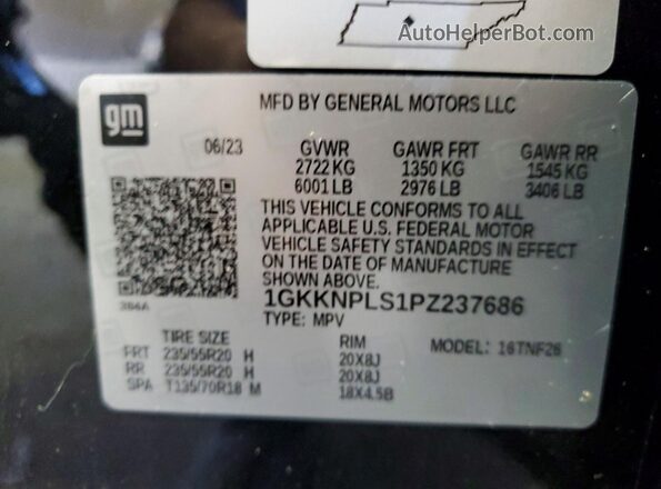 1GKKNPLS1PZ237686 2023 GMC ACADIA Black VIN կոդի պիտակի տեսք