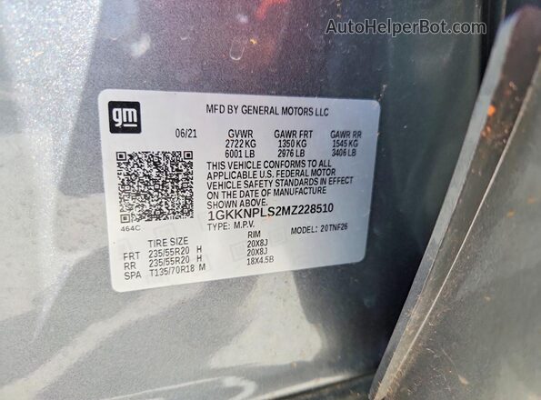 1GKKNPLS2MZ228510 2021 GMC ACADIA Gray 360 interior view