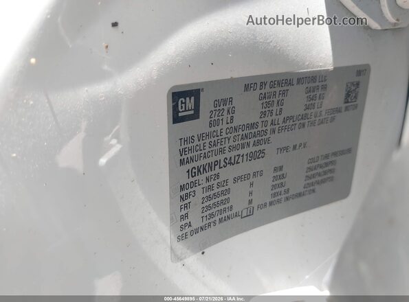 1GKKNPLS4JZ119025 2018 GMC ACADIA White Widok komory silnika