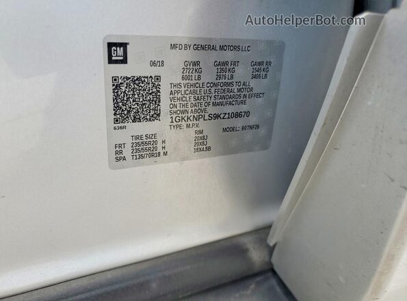 1GKKNPLS9KZ108670 2019 GMC ACADIA Silver 360 interior view