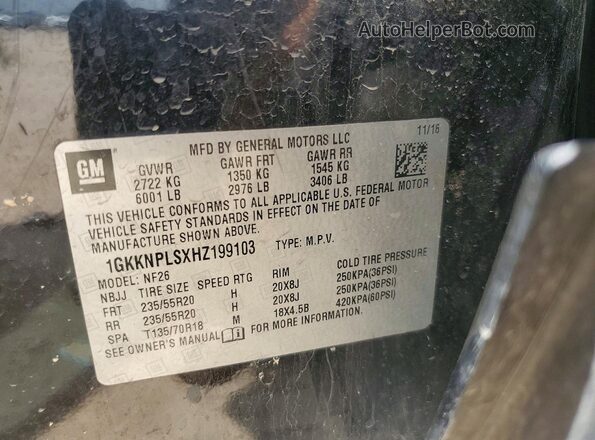1GKKNPLSXHZ199103 2017 GMC ACADIA Black Вид наклейки з VIN-кодом