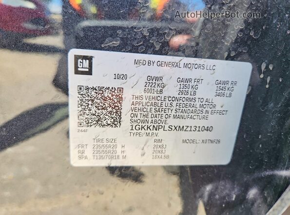 1GKKNPLSXMZ131040 2021 GMC ACADIA Gray VIN sticker view