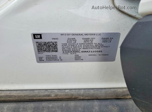 1GKKNRL49MZ110581 2021 GMC ACADIA Белый Вид наклейки с VIN-кодом