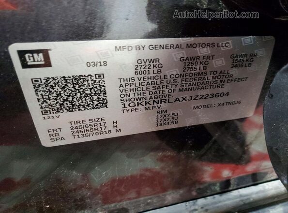 1GKKNRLAXJZ223604 2018 GMC ACADIA Gray Панорамний вид салону 360°