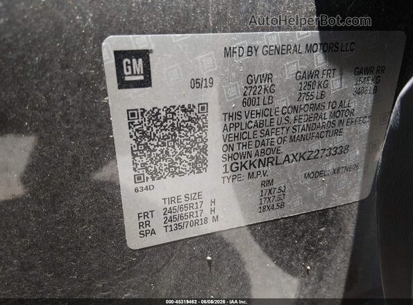 1GKKNRLAXKZ273338 2019 GMC ACADIA Коричневый Вид подкапотного пространства