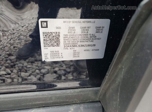 1GKKNRLS3MZ199109 2021 GMC ACADIA Синий Вид наклейки с VIN-кодом
