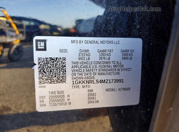 1GKKNRLS4MZ173991 2021 GMC ACADIA Black VIN sticker view