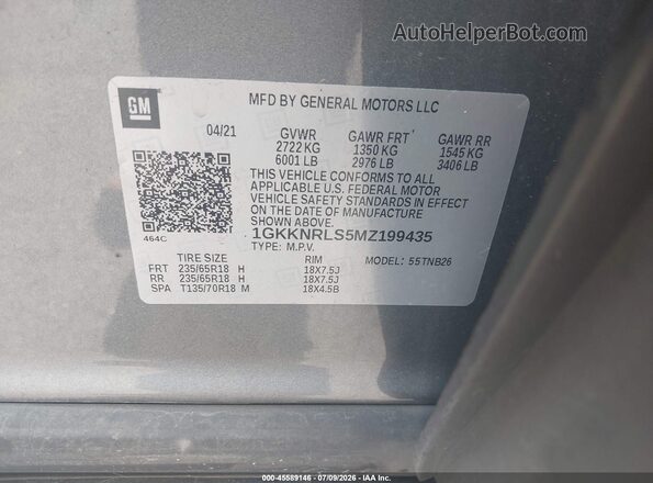 1GKKNRLS5MZ199435 2021 GMC ACADIA Серый Вид подкапотного пространства
