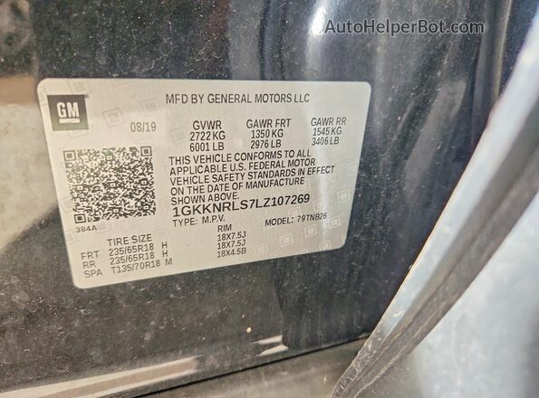 1GKKNRLS7LZ107269 2020 GMC ACADIA Black VIN կոդի պիտակի տեսք