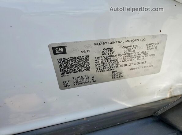 1GKKNRLS8LZ123853 2020 GMC ACADIA White Widok komory silnika