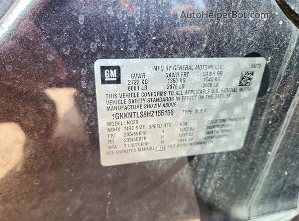 1GKKNTLS8HZ155156 2017 GMC ACADIA Gray Շարժիչի բաժամունքի տեսք