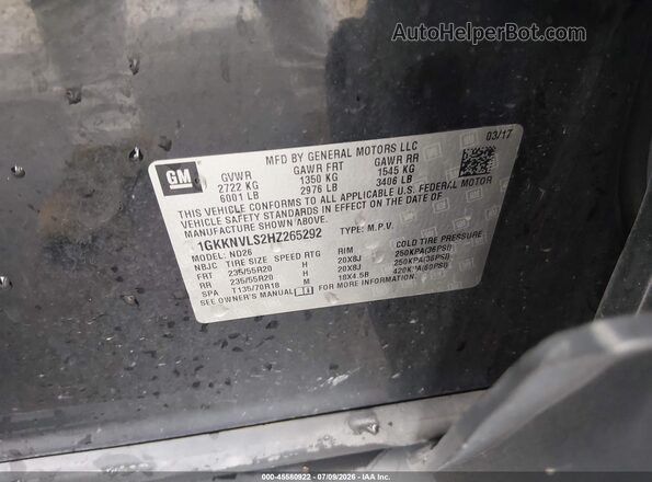 1GKKNVLS2HZ265292 2017 GMC ACADIA Black Vista del compartimento del motor