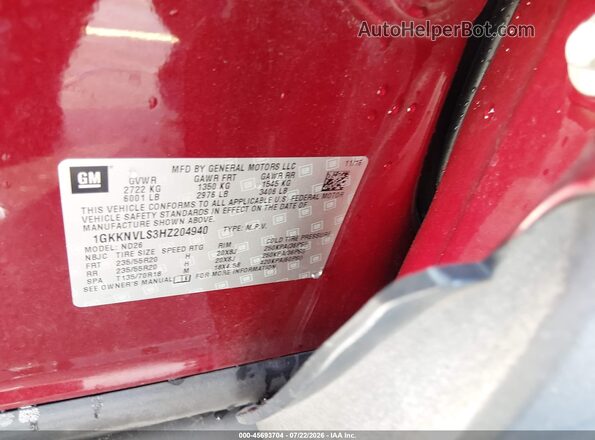 1GKKNVLS3HZ204940 2017 GMC ACADIA Maroon Engine compartment view
