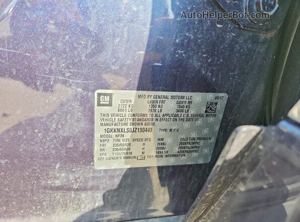 1GKKNXLS0JZ130443 2018 GMC ACADIA Blue Вид наклейки з VIN-кодом