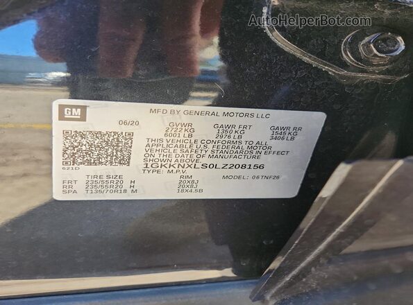 1GKKNXLS0LZ208156 2020 GMC ACADIA Серый Вид наклейки с VIN-кодом