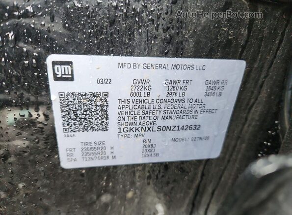 1GKKNXLS0NZ142632 2022 GMC ACADIA Black Vista de la etiqueta del VIN