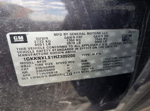 1GKKNXLS1HZ309200 2017 GMC ACADIA Черный Панорамный вид салона 360°