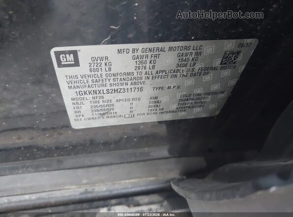 1GKKNXLS2HZ311716 2017 GMC ACADIA Black Vista del compartimento del motor