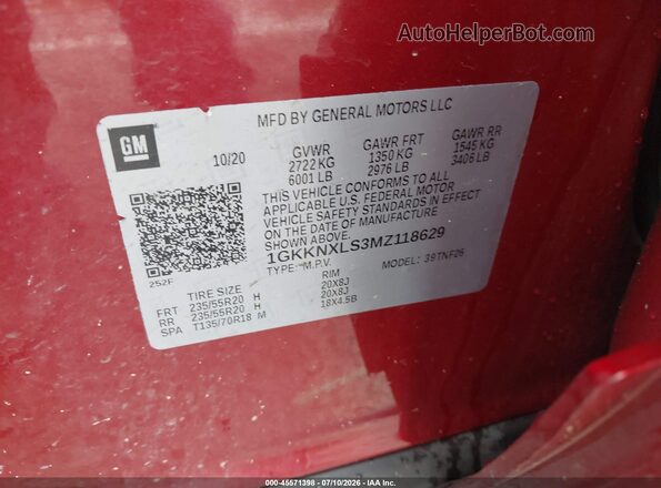 1GKKNXLS3MZ118629 2021 GMC ACADIA Red Շարժիչի բաժամունքի տեսք
