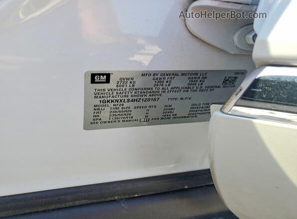 1GKKNXLS4HZ120167 2017 GMC ACADIA Белый Вид наклейки с VIN-кодом