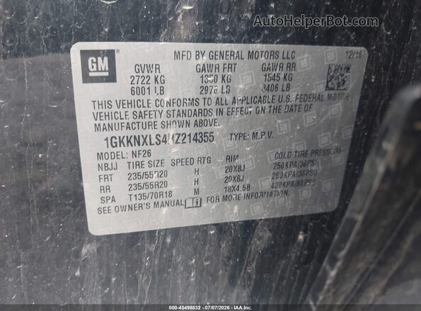 1GKKNXLS4HZ214355 2017 GMC ACADIA Black Вид підкапотного простору