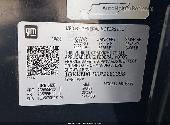 1GKKNXLS5PZ263398 2023 GMC ACADIA Black ძრავის განყოფილების ხედი
