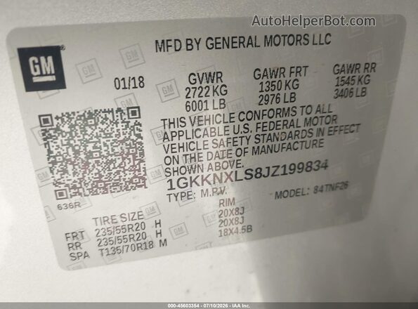 1GKKNXLS8JZ199834 2018 GMC ACADIA Silver Engine compartment view
