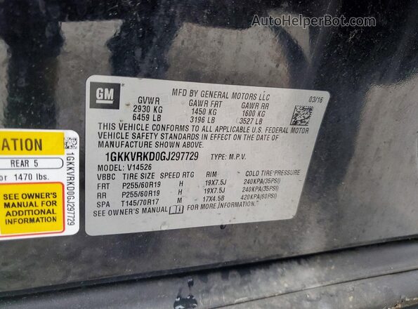 1GKKVRKD0GJ297729 2016 GMC ACADIA Black VIN sticker view