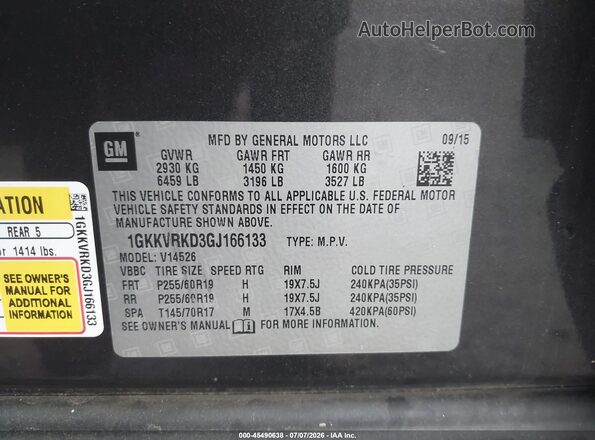 1GKKVRKD3GJ166133 2016 GMC ACADIA Черный Вид подкапотного пространства